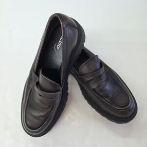 ALDO Men's Dark Brown Leather Chunky Lug Sole‎ Loafers Shoes Size 9.5